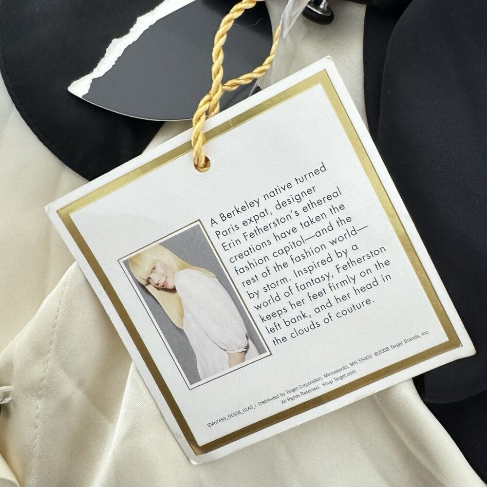 Erin Fetherston Juniors Silk Dress Long Sleeve Button Collar beige black size 5 - Picture 7 of 10